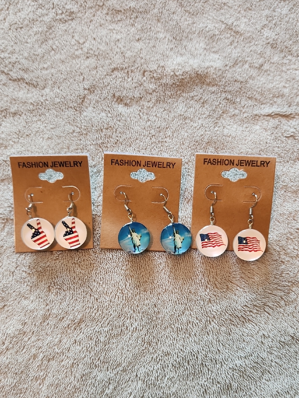 Patriotic Dangle Earrings - American Flag & Statue of Liberty